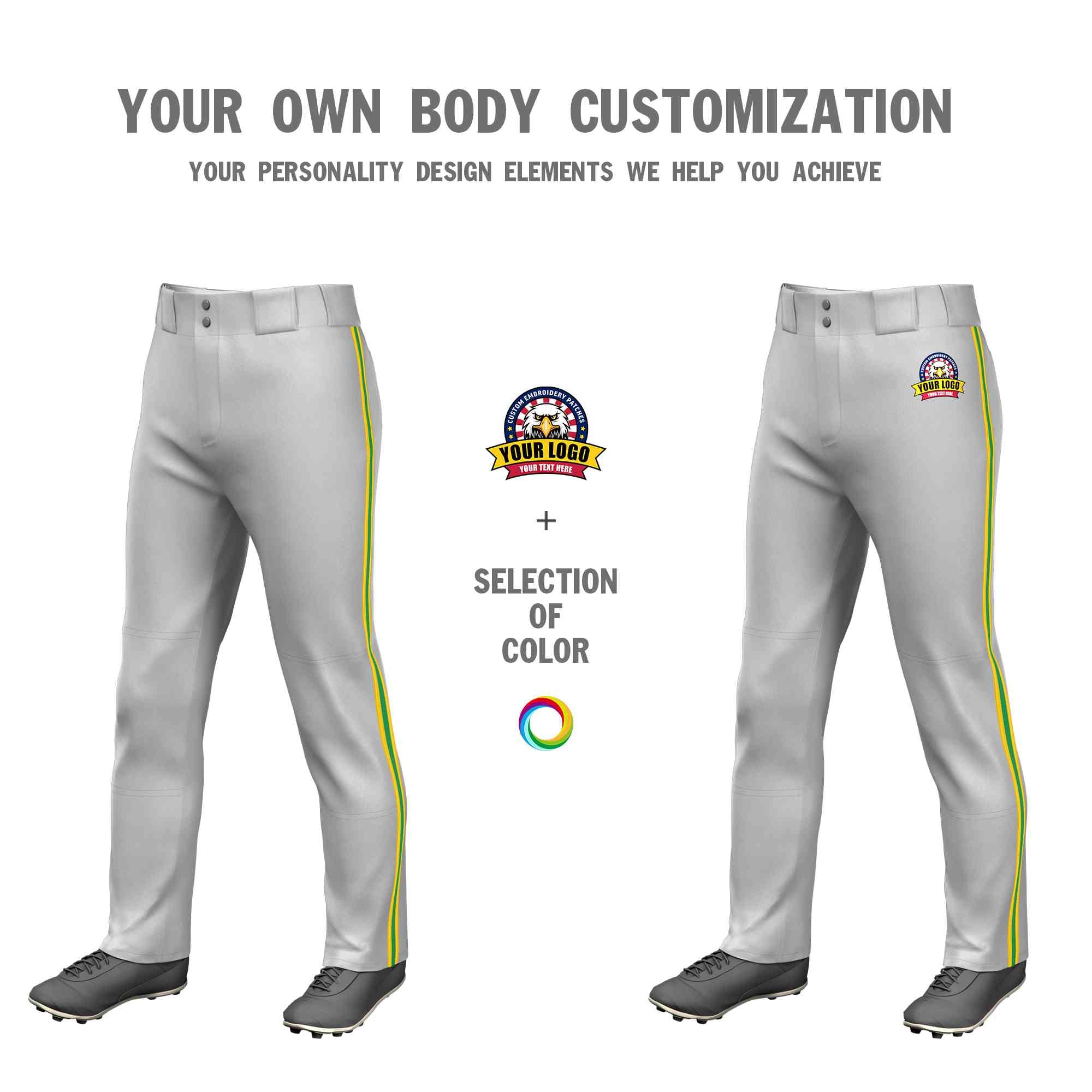 Custom Grey Gold Kelly Green-Gold Pantalon de baseball coupe classique extensible et coupe ample