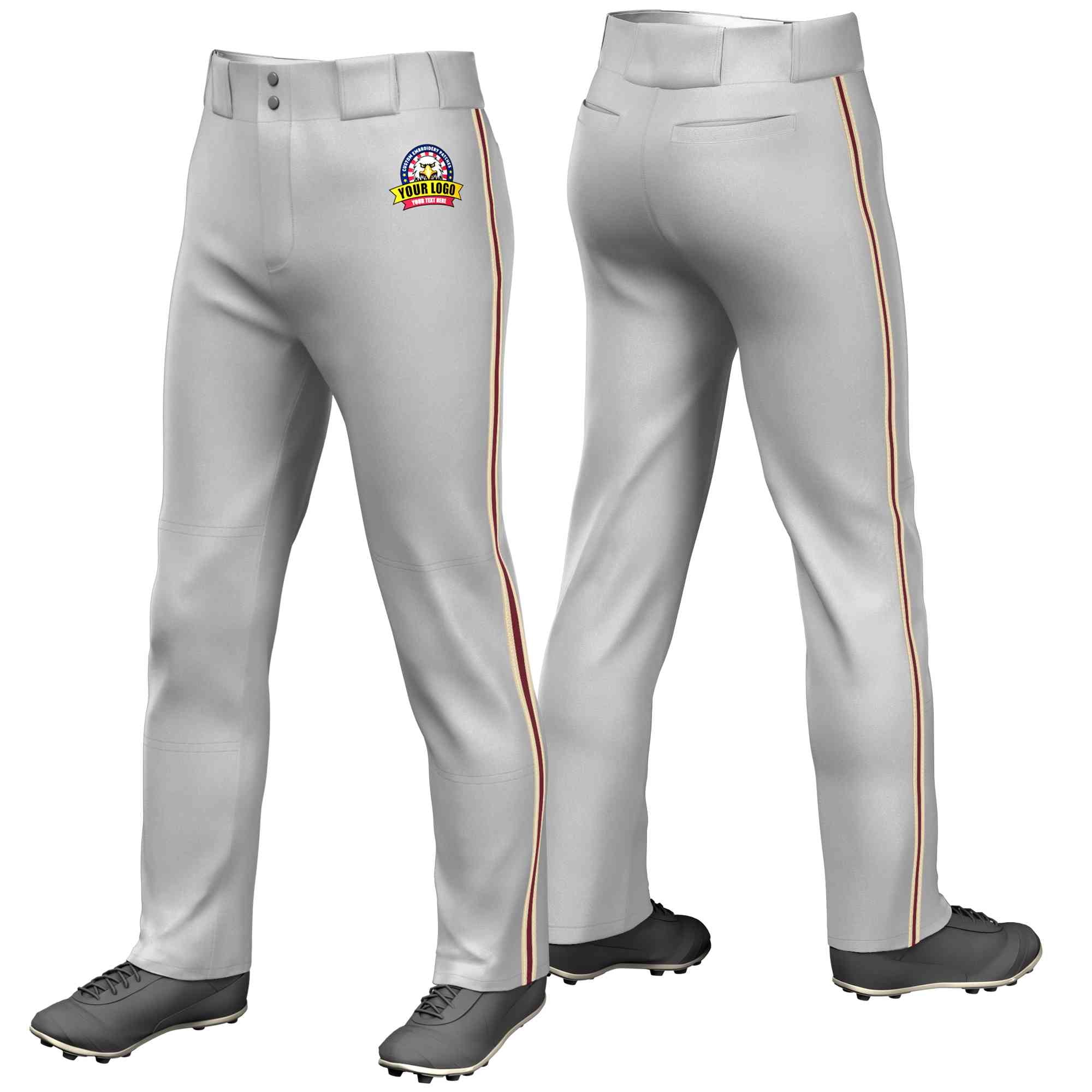 Custom Gray Khaki Crimson-Khaki Classic Fit Stretch Practice Loose-fit Baseball Pants