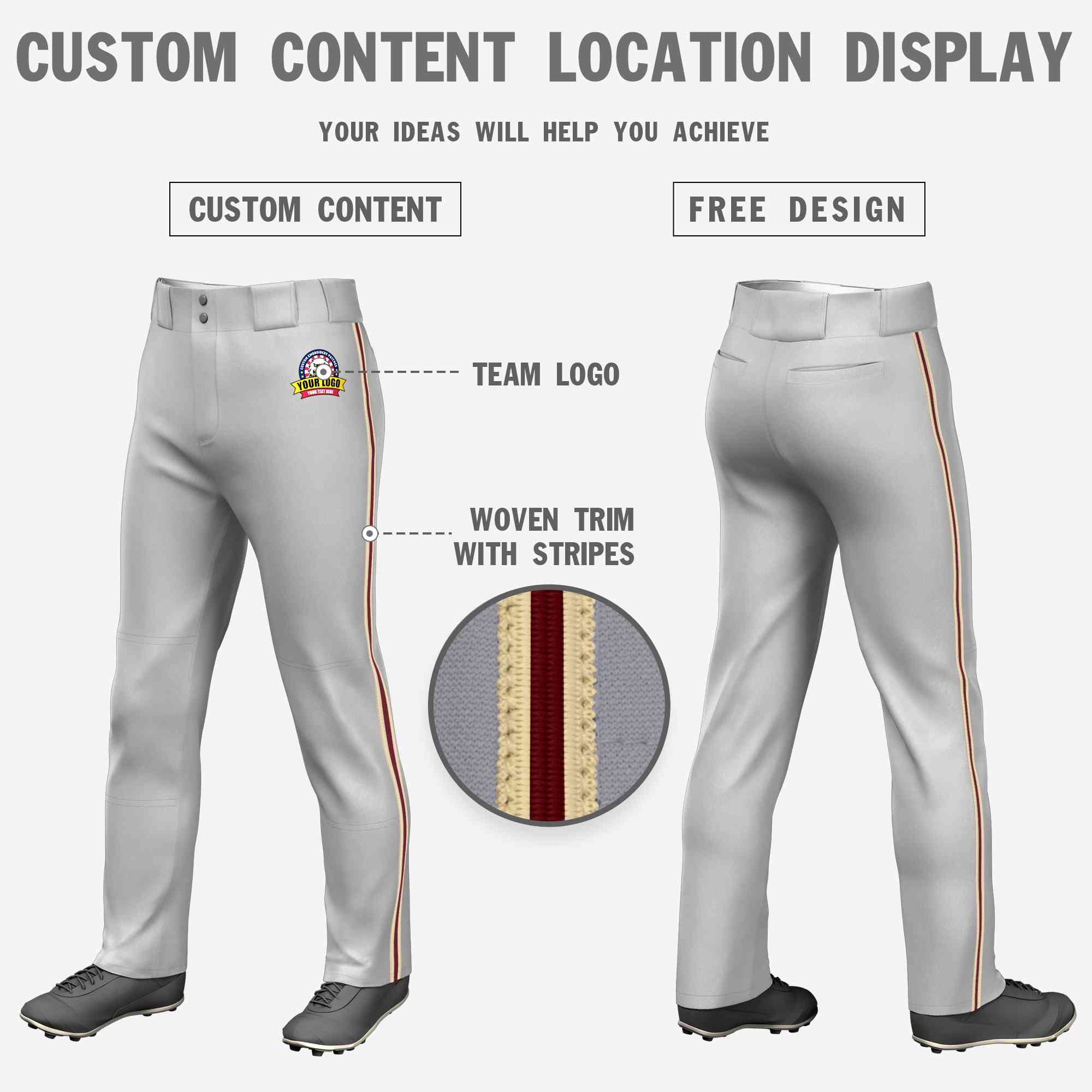 Custom Gray Khaki Crimson-Khaki Classic Fit Stretch Practice Loose-fit Baseball Pants