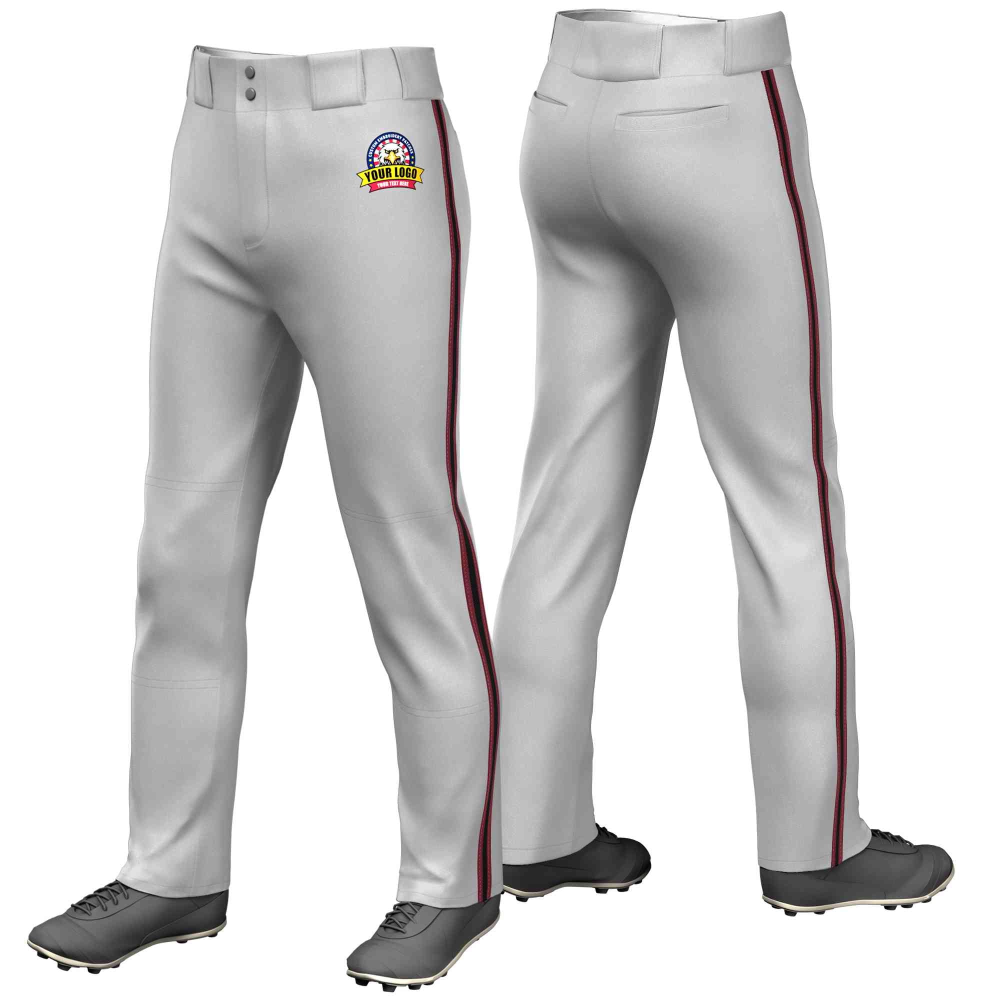 Pantalon de baseball coupe ample, coupe classique, gris cramoisi personnalisé, noir-cramoisi