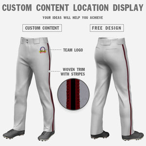 Custom Gray Crimson Black-Crimson Classic Fit Stretch Practice Loose-fit Baseball Pants