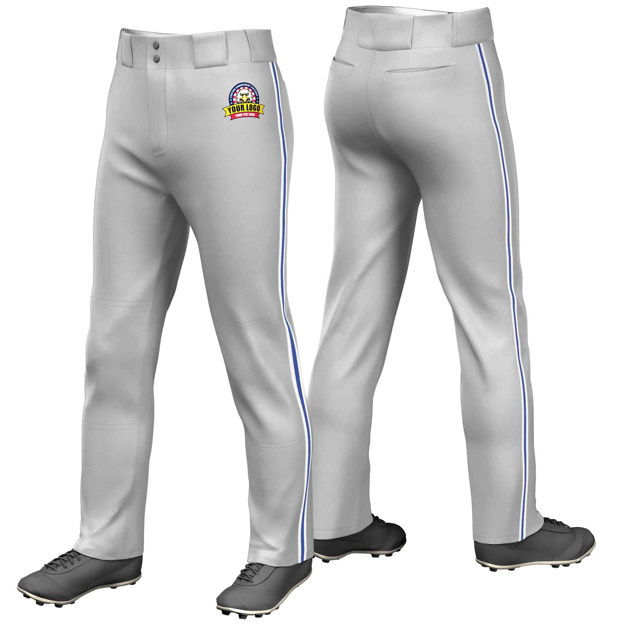 Custom Gray White Royal-White Classic Fit Stretch Practice Loose-fit Baseball Pants