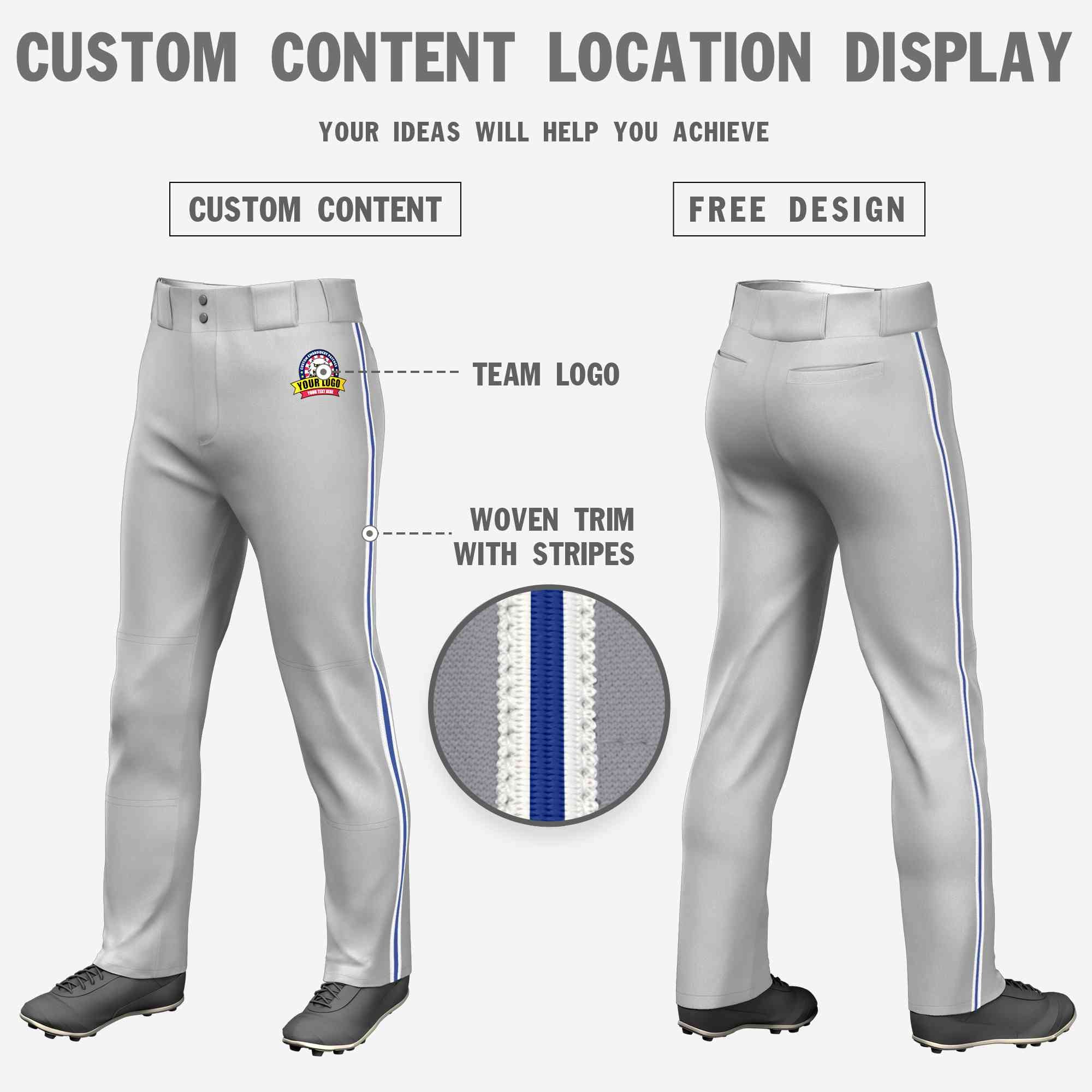 Custom Gray White Royal-White Classic Fit Stretch Practice Loose-fit Baseball Pants