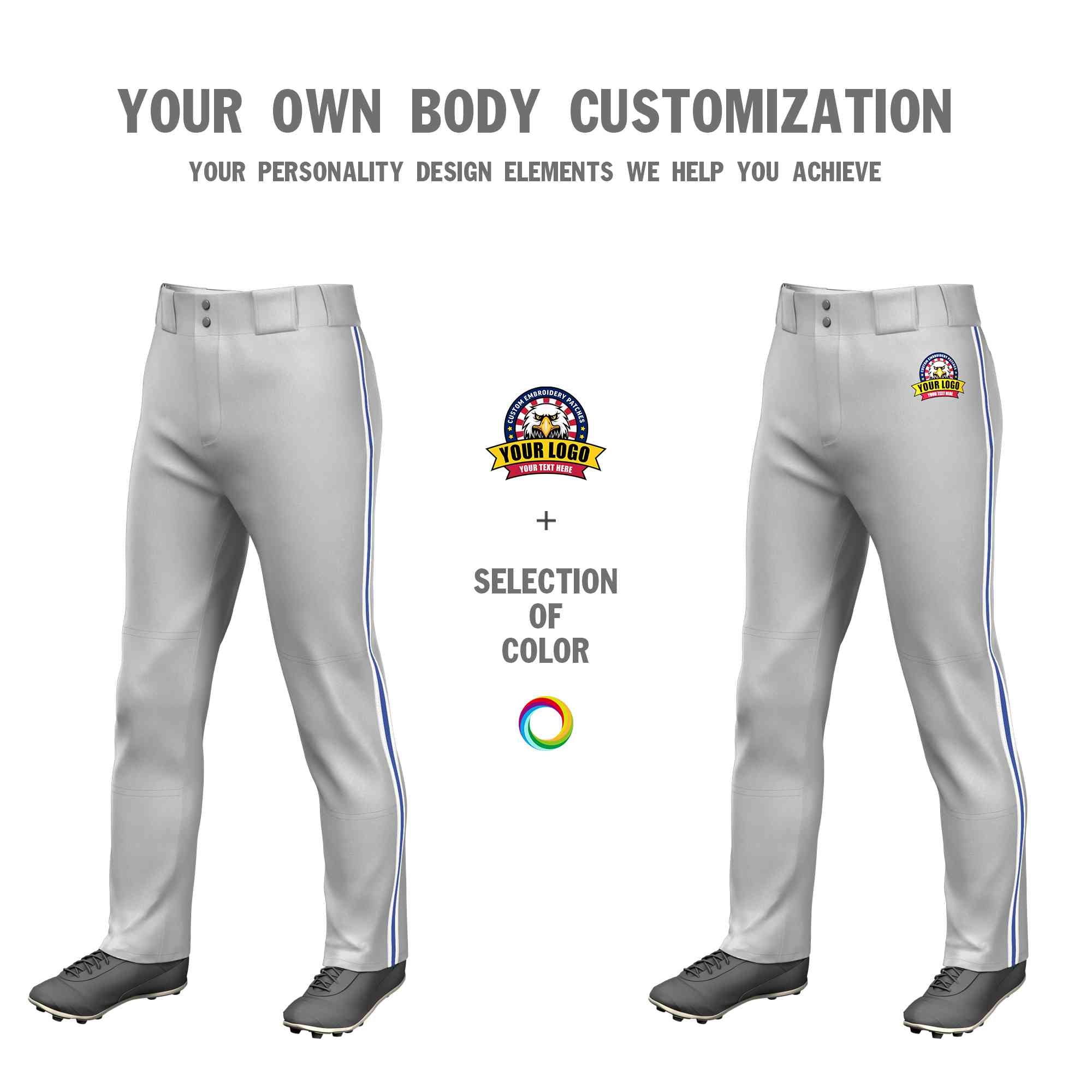 Custom Gray White Royal-White Classic Fit Stretch Practice Loose-fit Baseball Pants