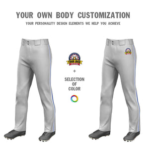 Custom Gray White Royal-White Classic Fit Stretch Practice Loose-fit Baseball Pants