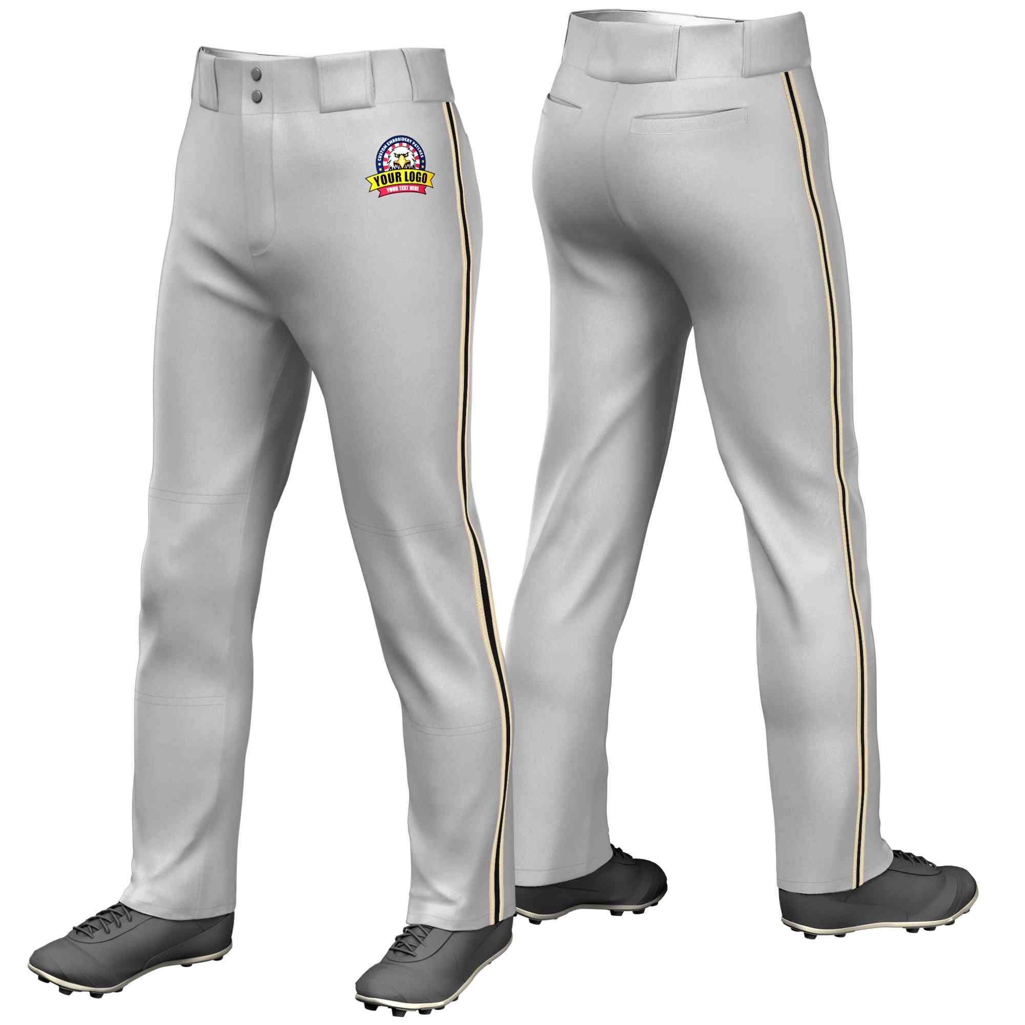 Custom Gray Khaki Black-Khaki Classic Fit Stretch Practice Loose-fit Baseball Pants