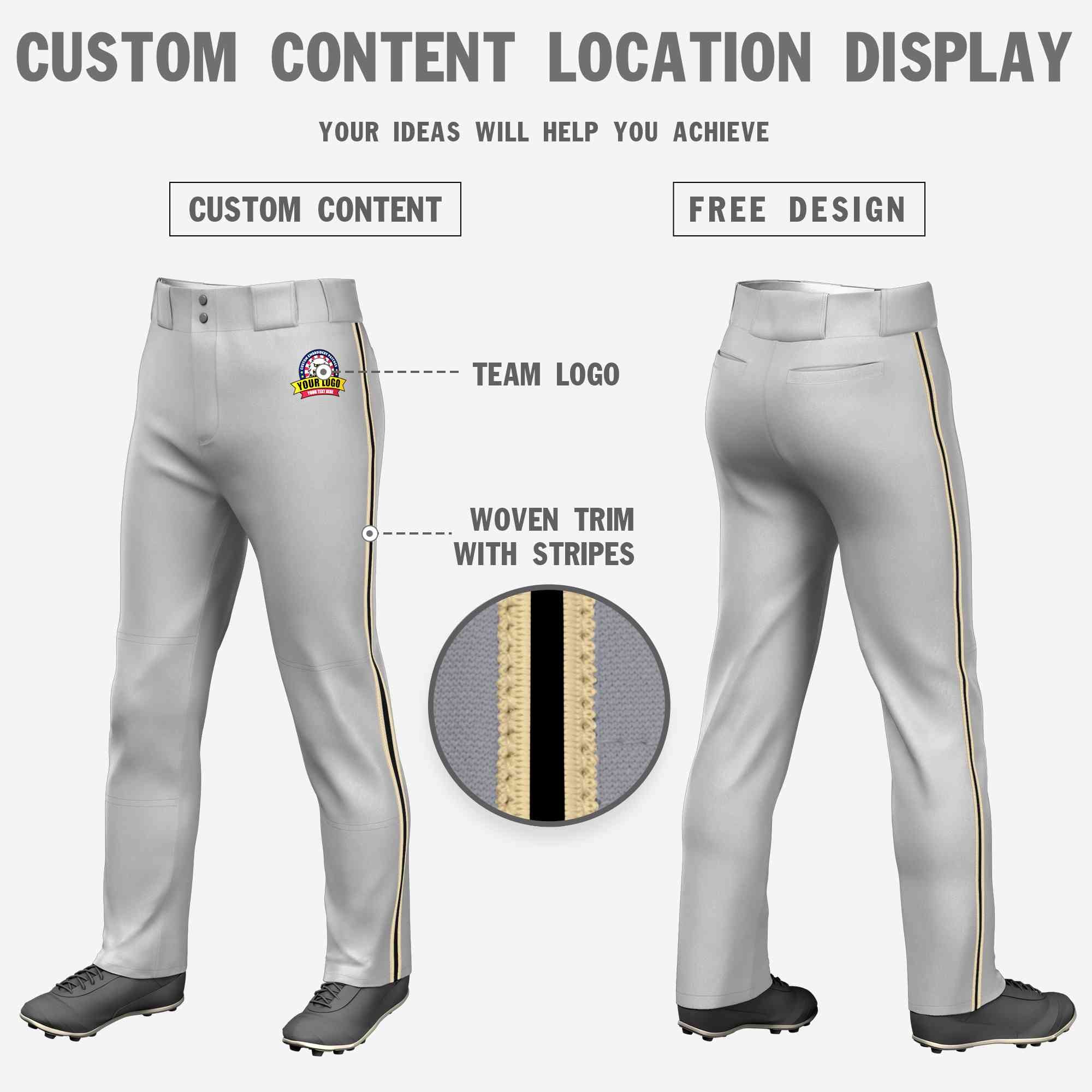 Custom Gray Khaki Black-Khaki Classic Fit Stretch Practice Loose-fit Baseball Pants