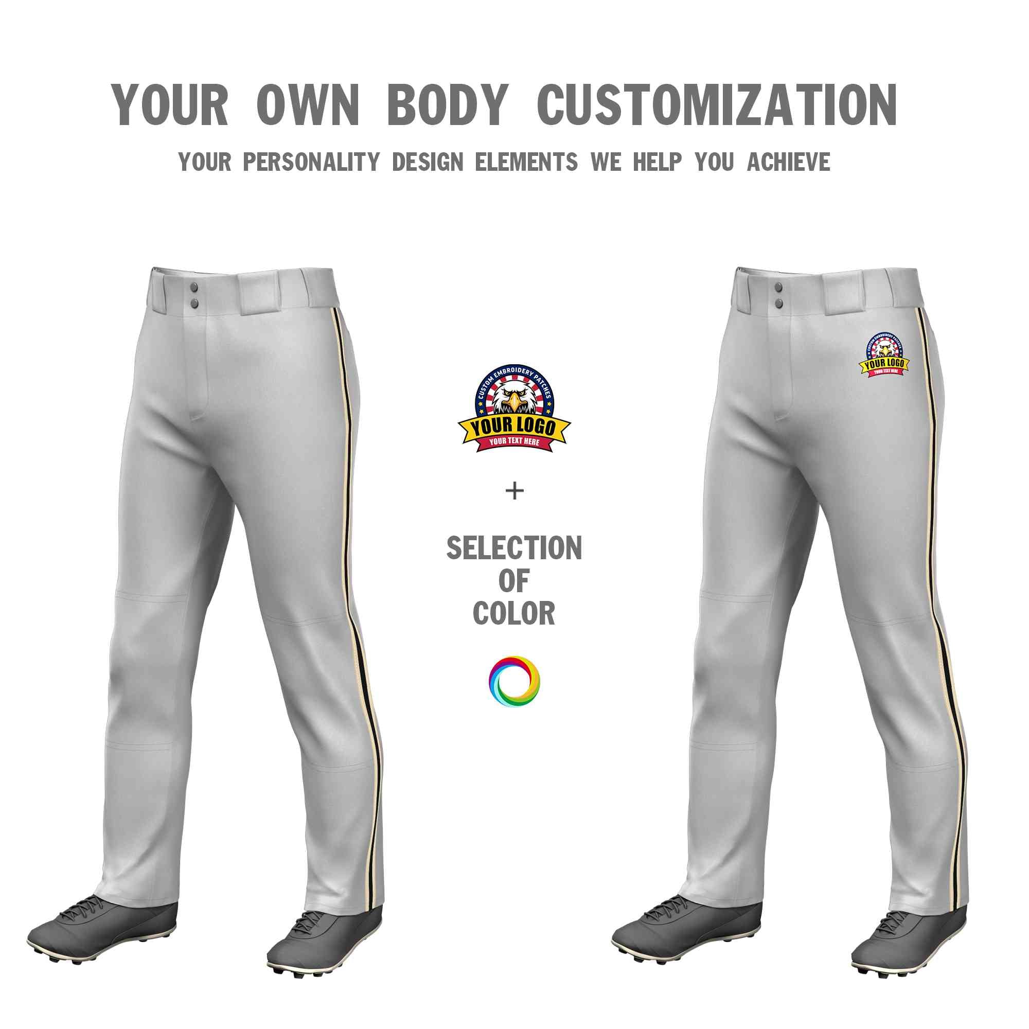 Custom Gray Khaki Black-Khaki Classic Fit Stretch Practice Loose-fit Baseball Pants