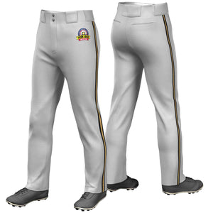 Custom Gray Black Old Gold-Black Classic Fit Stretch Practice Loose-fit Baseball Pants