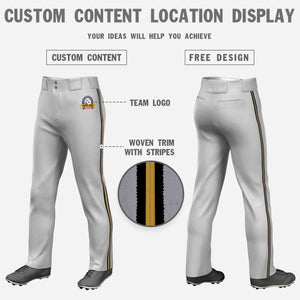 Custom Gray Black Old Gold-Black Classic Fit Stretch Practice Loose-fit Baseball Pants