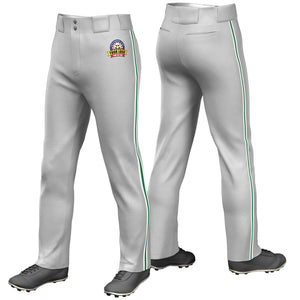 Custom Gray White Kelly Green-White Classic Fit Stretch Practice Loose-fit Baseball Pants