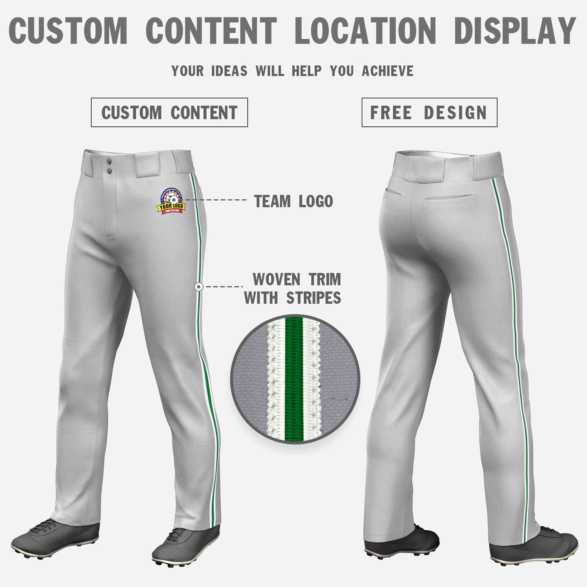 Pantalon de baseball coupe ample, personnalisé, gris et blanc, vert-blanc, coupe classique, extensible