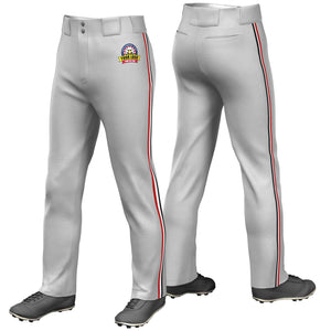 Custom Gray Red White-Black Classic Fit Stretch Practice Loose-fit Baseball Pants