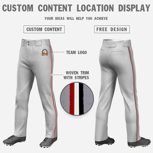 Custom Gray Red White-Black Classic Fit Stretch Practice Loose-fit Baseball Pants