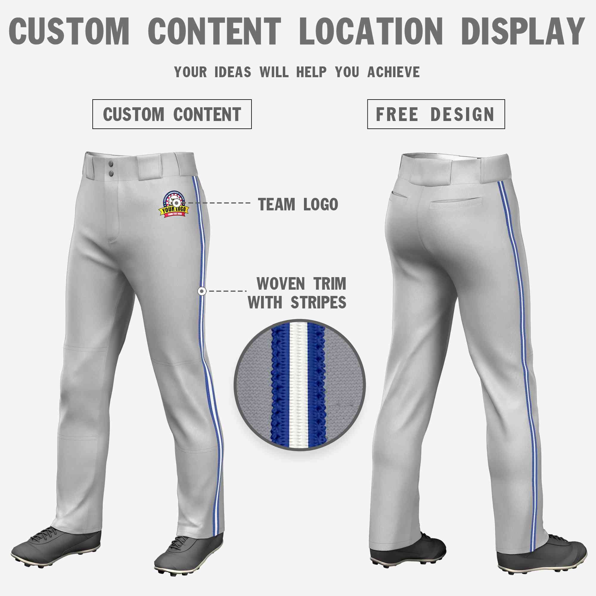 Custom Gray Royal White-Royal Classic Fit Stretch Practice Loose-fit Baseball Pants