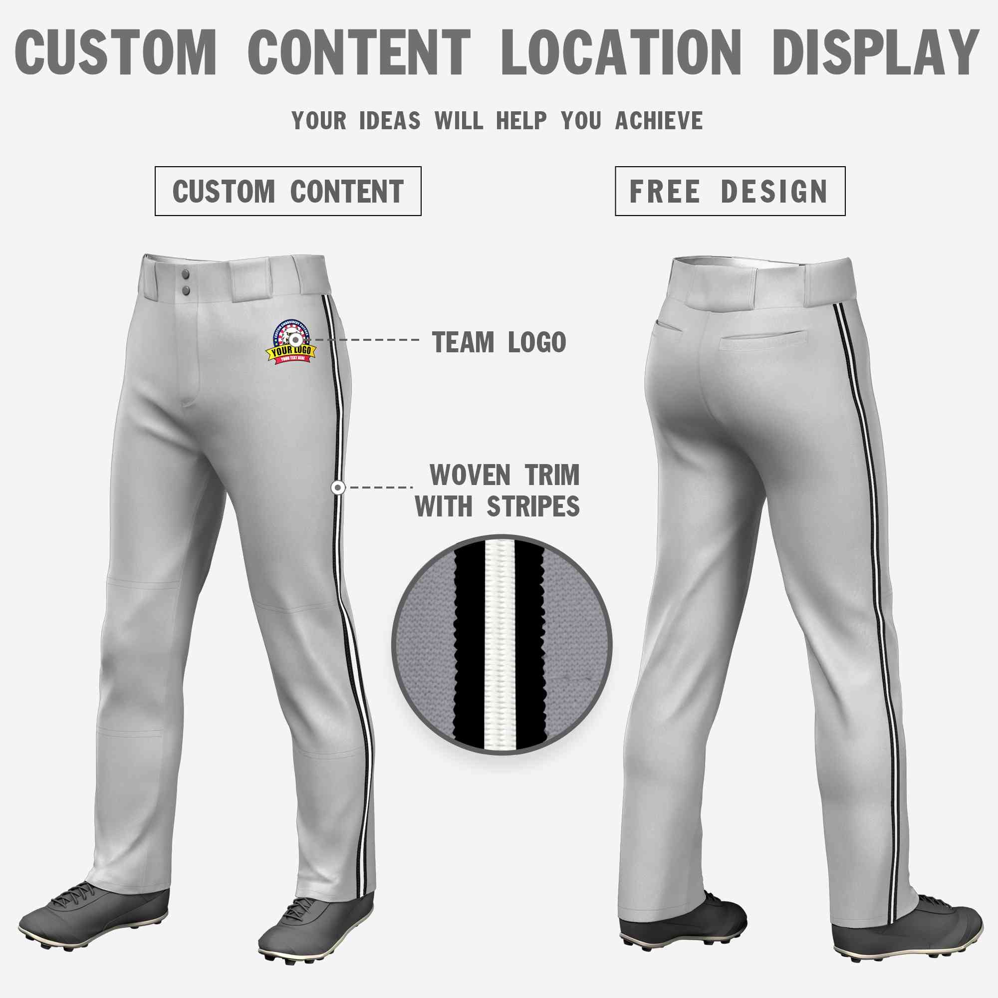 Pantalon de baseball coupe ample, coupe classique, extensible, personnalisé, gris, noir, blanc-noir