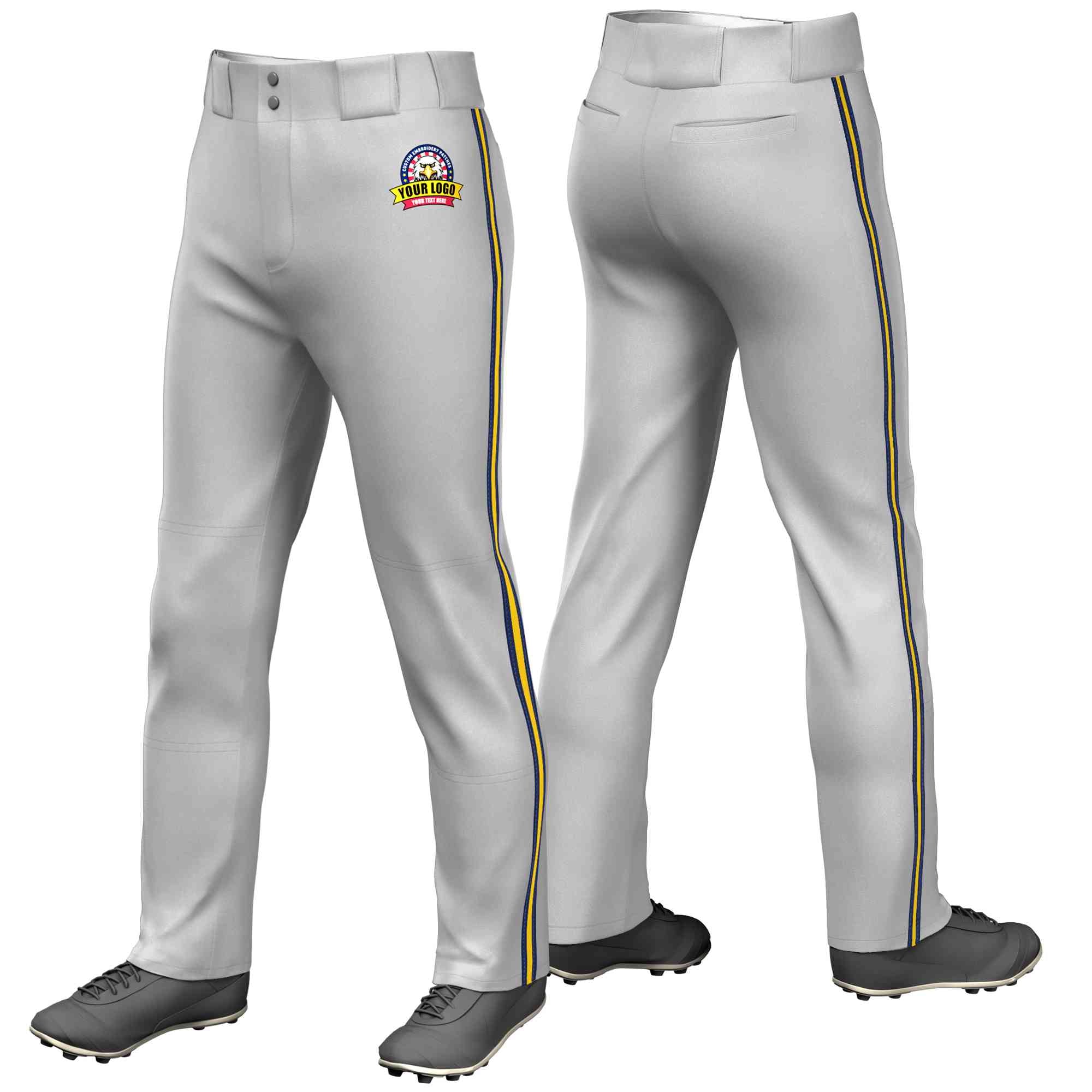 Custom Gray Navy Gold-Navy Classic Fit Stretch Practice Loose-fit Baseball Pants