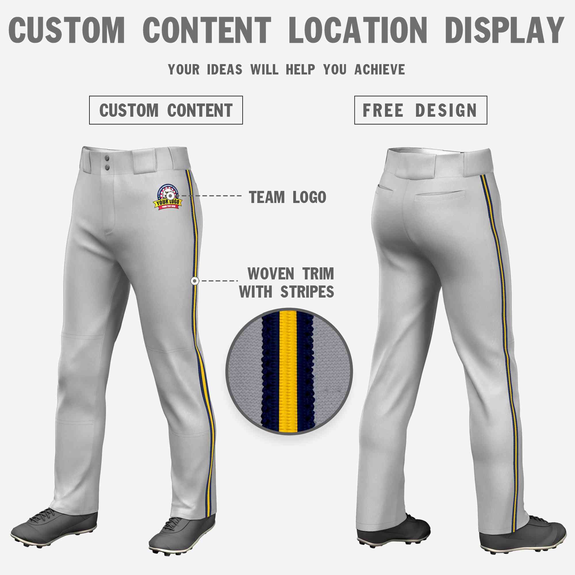 Custom Gray Navy Gold-Navy Classic Fit Stretch Practice Loose-fit Baseball Pants