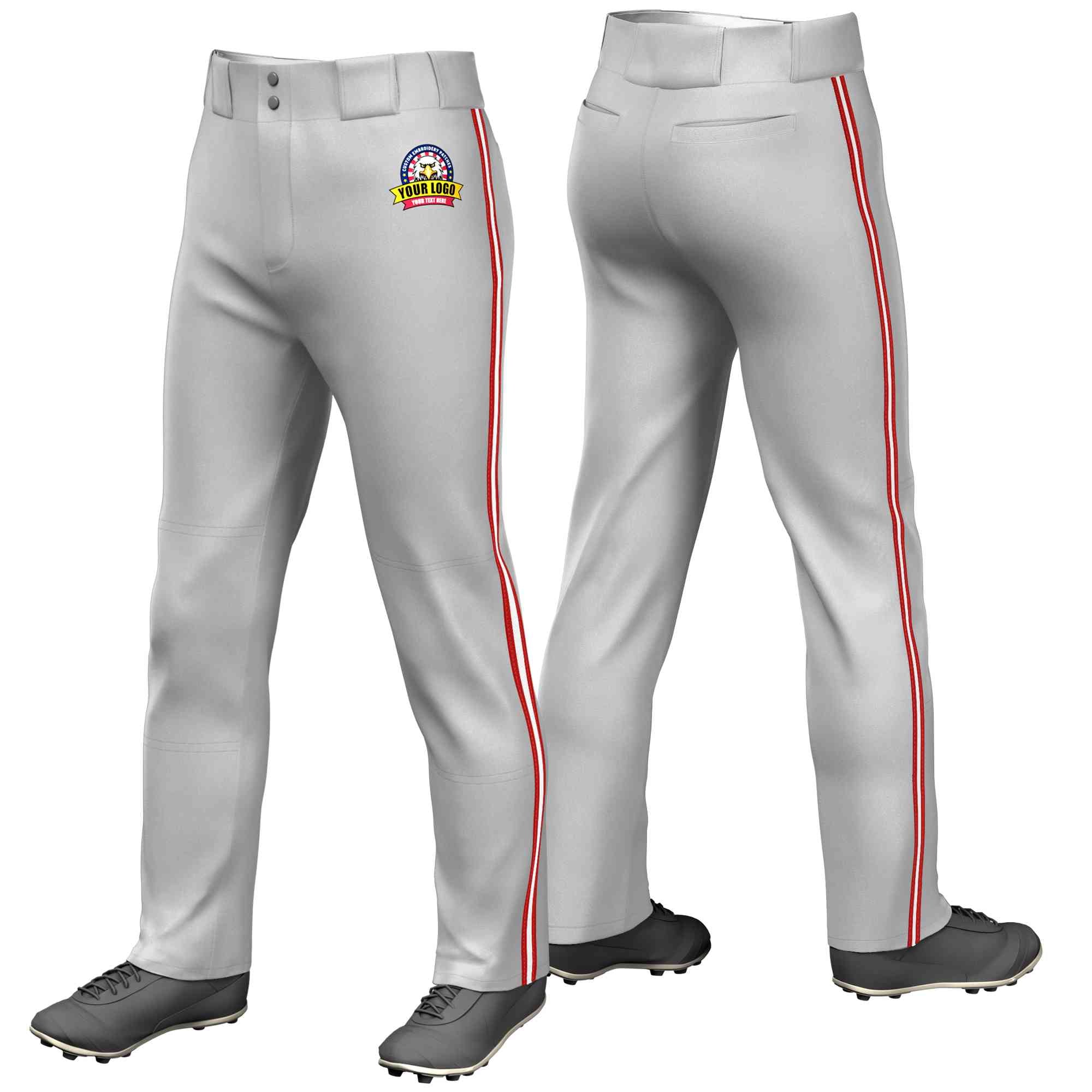 Pantalon de baseball coupe ample, personnalisé, gris, rouge, blanc-rouge, coupe classique, extensible