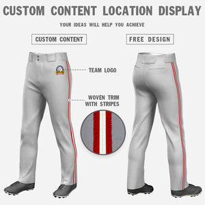 Custom Gray Red White-Red Classic Fit Stretch Practice Loose-fit Baseball Pants