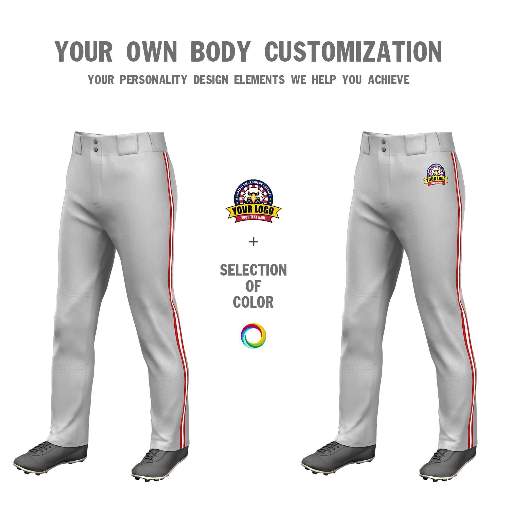 Custom Gray Red White-Red Classic Fit Stretch Practice Loose-fit Baseball Pants