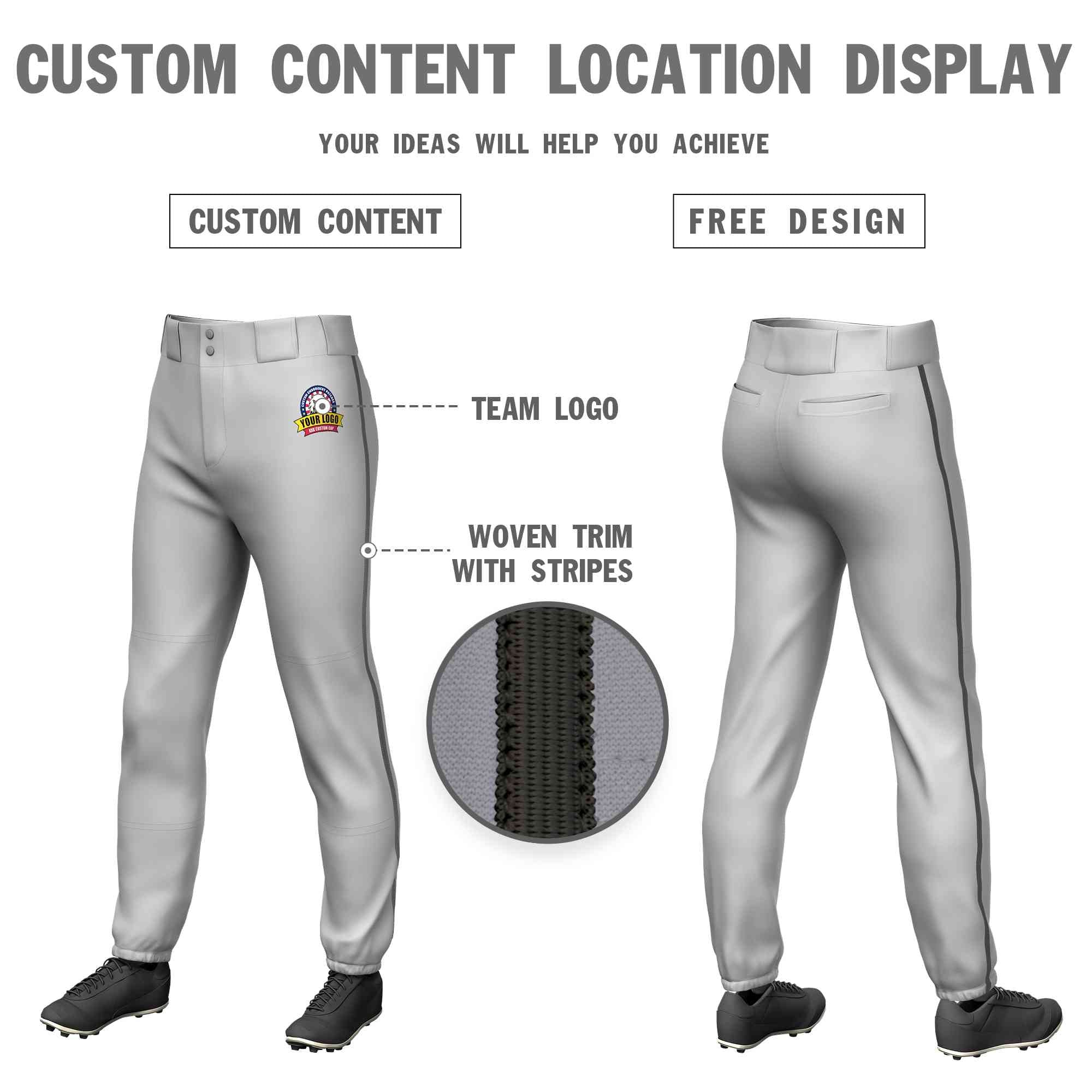 Custom Gray Dark Gray Classic Fit Stretch Practice Pull-up Baseball Pants