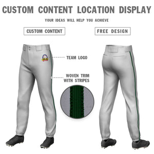 Custom Gray Green Classic Fit Stretch Practice Pull-up Baseball Pants