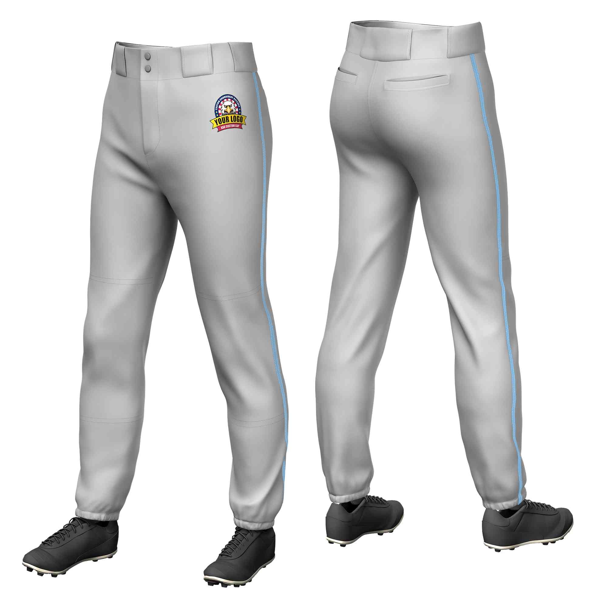 Custom Gray Light Blue Classic Fit Stretch Practice Pull-up Baseball Pants