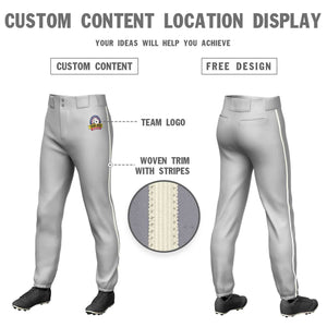 Custom Gray Cream Classic Fit Stretch Practice Pull-up Baseball Pants