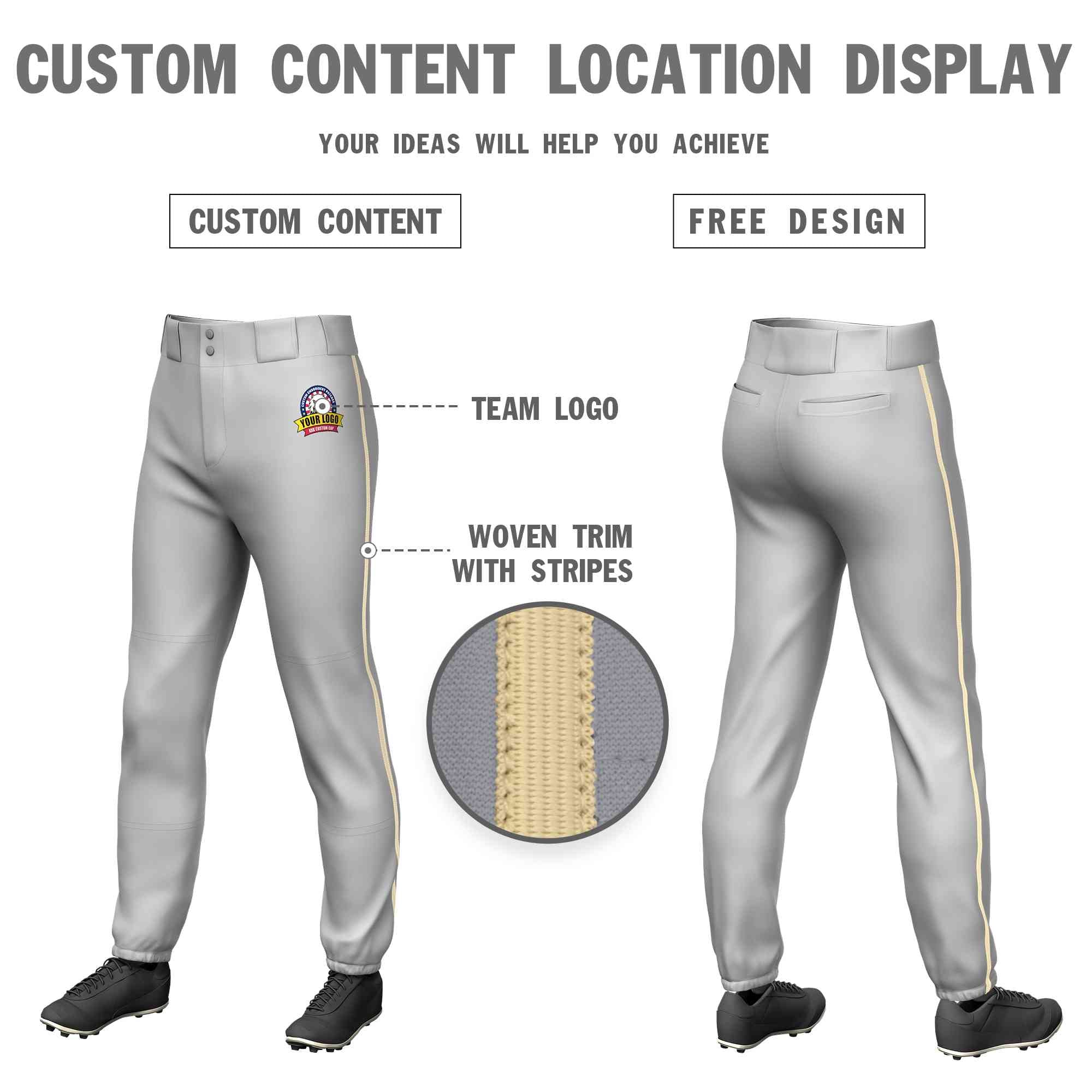 Custom Gray Khaki Classic Fit Stretch Practice Pull-up Baseball Pants