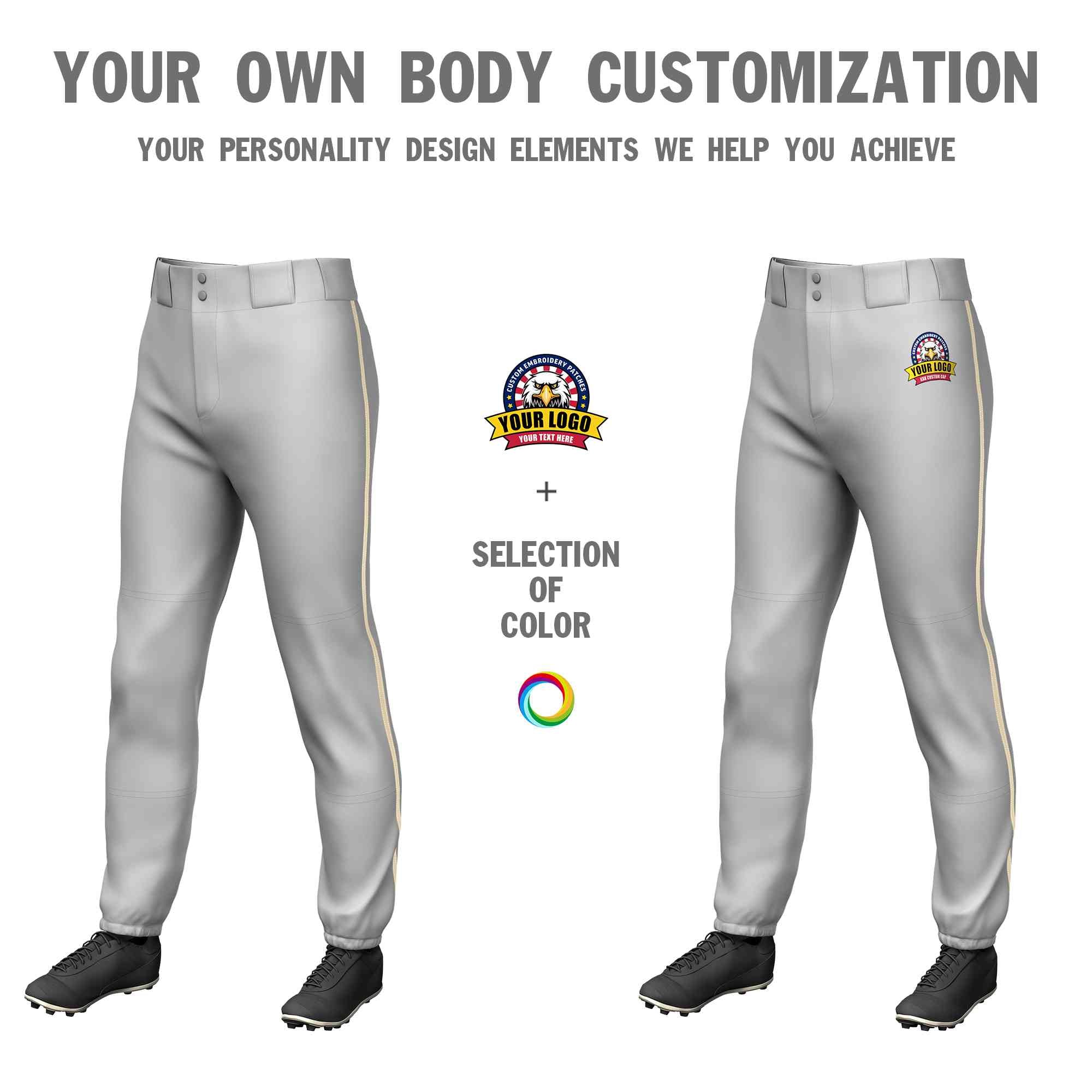 Custom Gray Khaki Classic Fit Stretch Practice Pull-up Baseball Pants