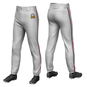 Custom Gray Crimson Classic Fit Stretch Practice Pull-up Baseball Pants