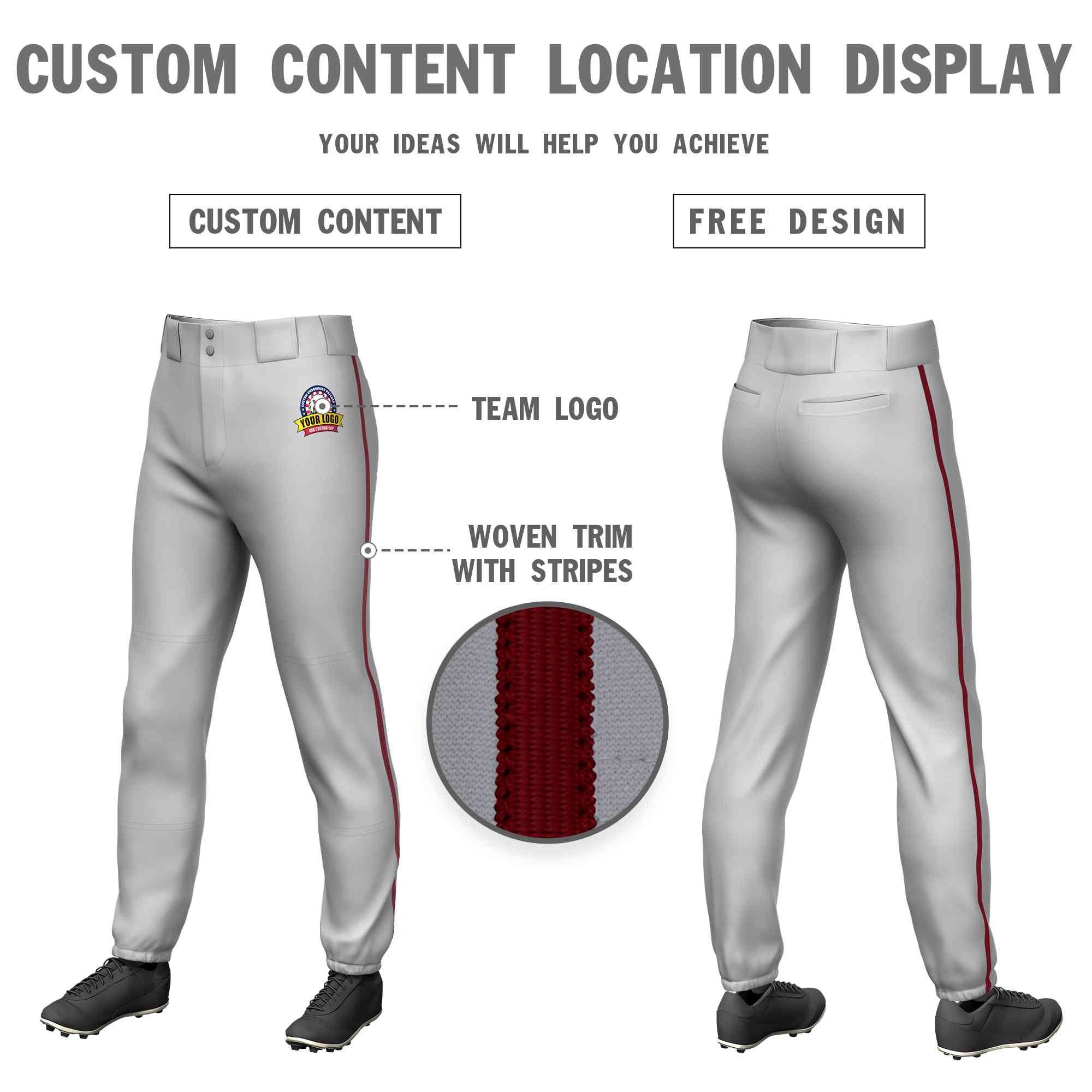 Custom Gray Crimson Classic Fit Stretch Practice Pull-up Baseball Pants