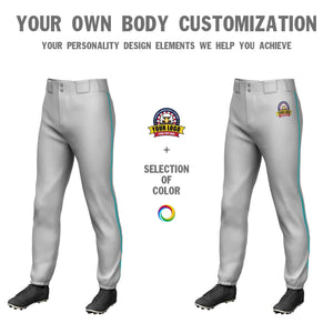 Custom Gray Aqua Classic Fit Stretch Practice Pull-up Baseball Pants