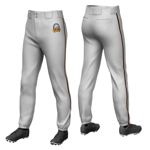 Custom Gray Brown Classic Fit Stretch Practice Pull-up Baseball Pants