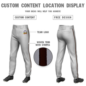 Custom Gray Brown Classic Fit Stretch Practice Pull-up Baseball Pants