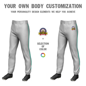 Custom Gray Teal Classic Fit Stretch Practice Pull-up Baseball Pants