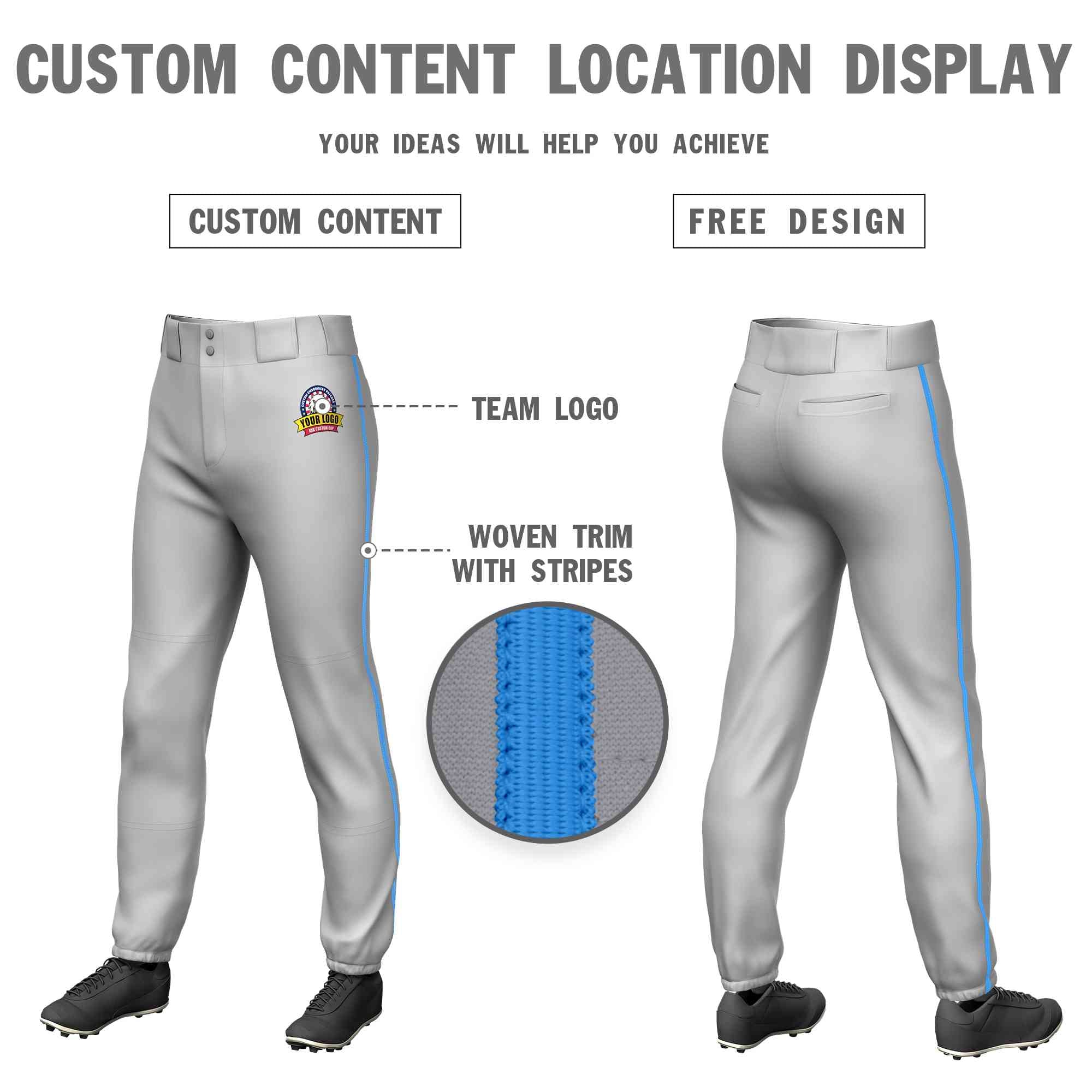 Pantalon de baseball pull-up extensible, coupe classique, gris poudré personnalisé