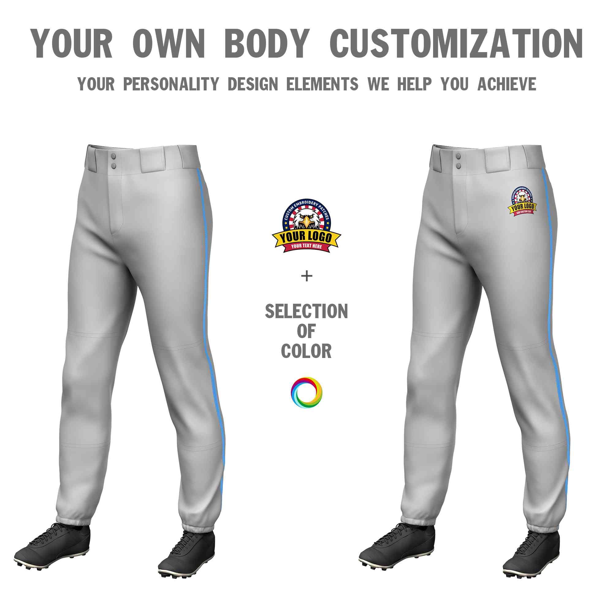 Custom Gray Powder Blue Classic Fit Stretch Practice Pull-up Baseball Pants