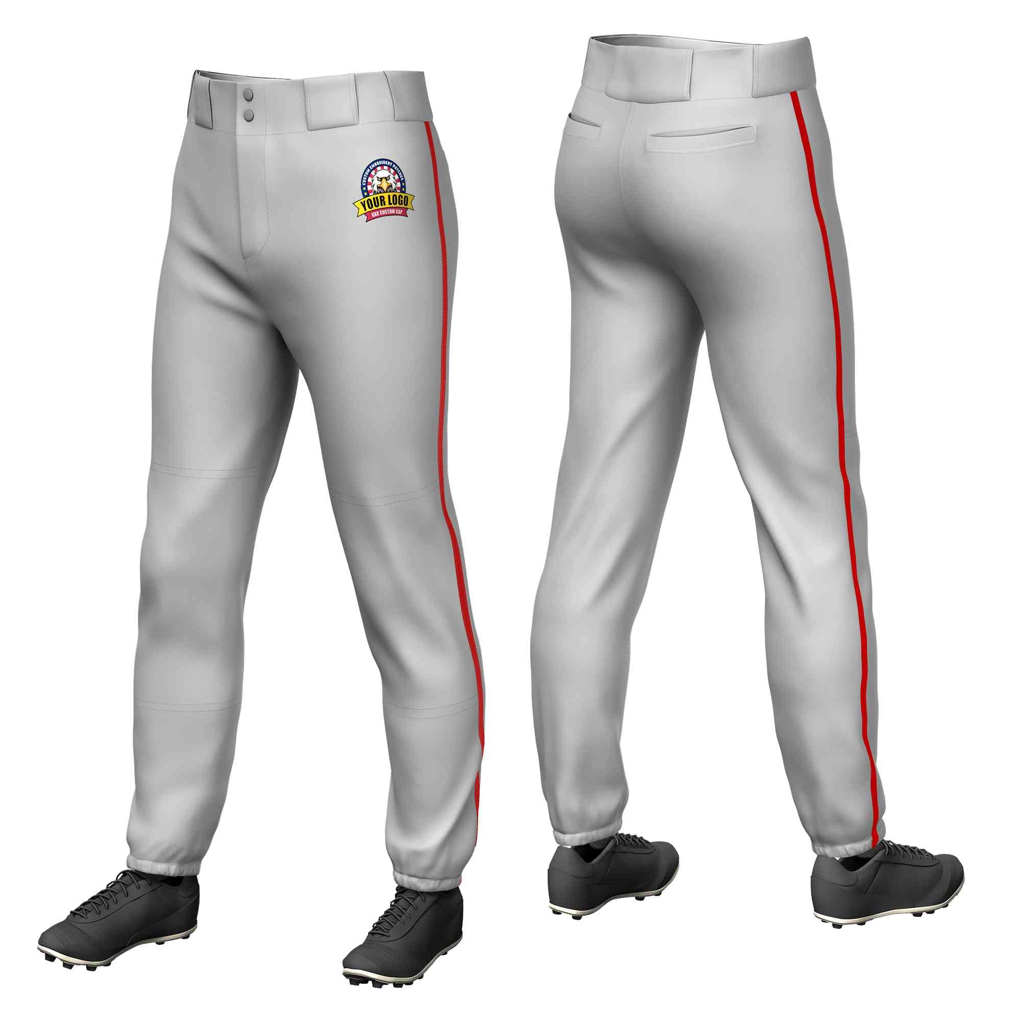 Pantalon de baseball pull-up extensible, coupe classique, personnalisé, gris, rouge