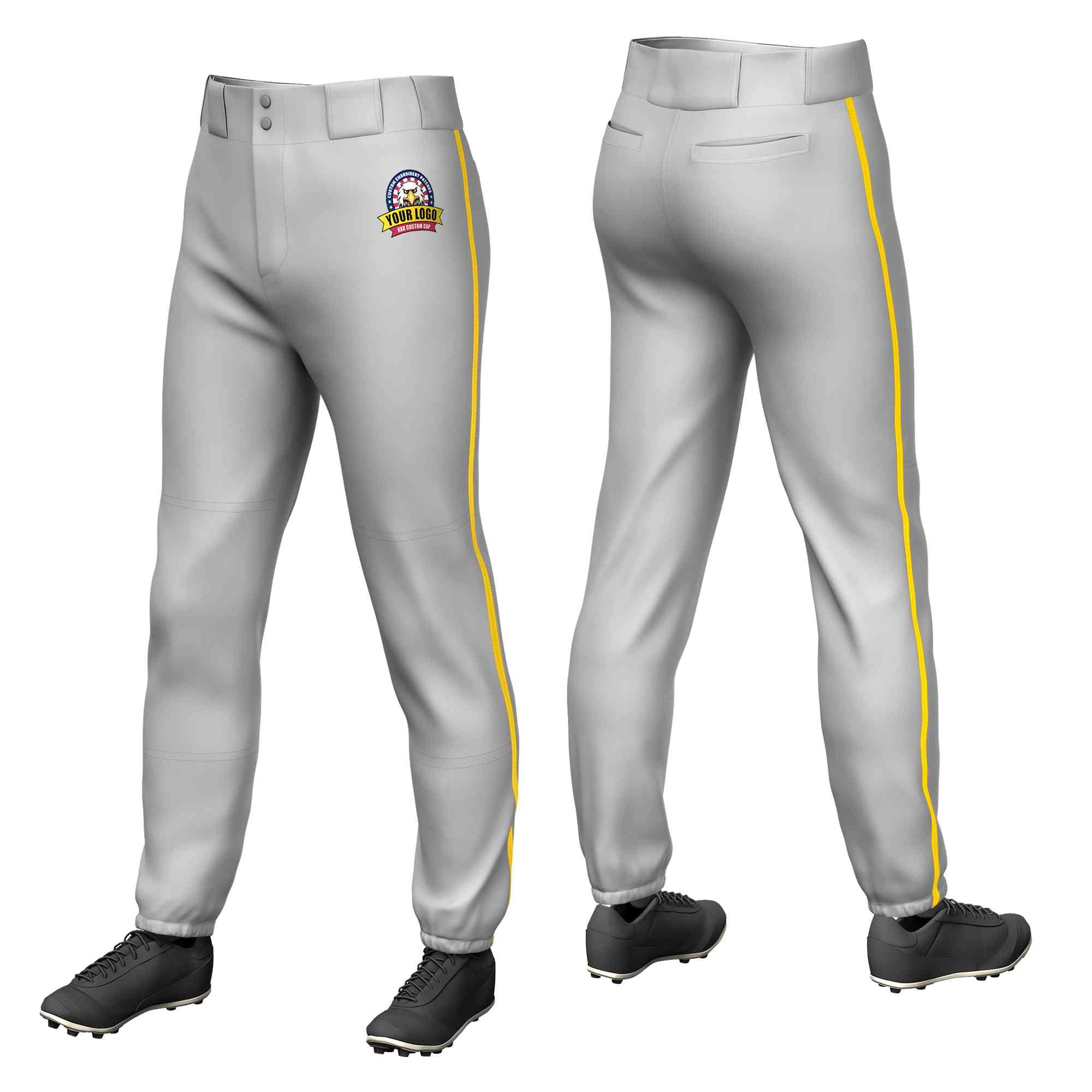 Custom Gray Gold Classic Fit Stretch Practice Pull-up Baseball Pants