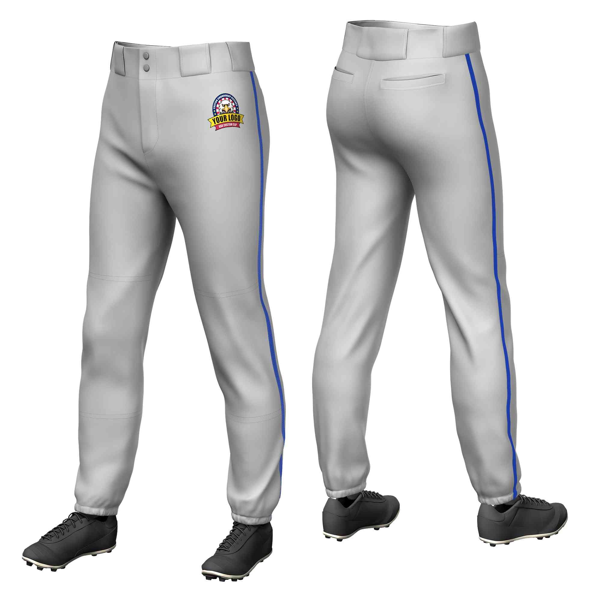 Pantalon de baseball pull-up extensible gris royal personnalisé, coupe classique