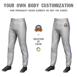 Custom Gray Royal Classic Fit Stretch Practice Pull-up Baseball Pants