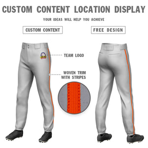 Custom Gray Orange Classic Fit Stretch Practice Pull-up Baseball Pants