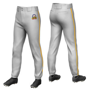 Custom Gray Yellow Classic Fit Stretch Practice Pull-up Baseball Pants