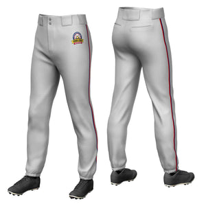 Custom Gray Navy-Red Classic Fit Stretch Practice Pull-up Baseball Pants