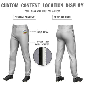 Pantalon de baseball pull-up extensible, coupe classique, personnalisé, gris, noir et blanc