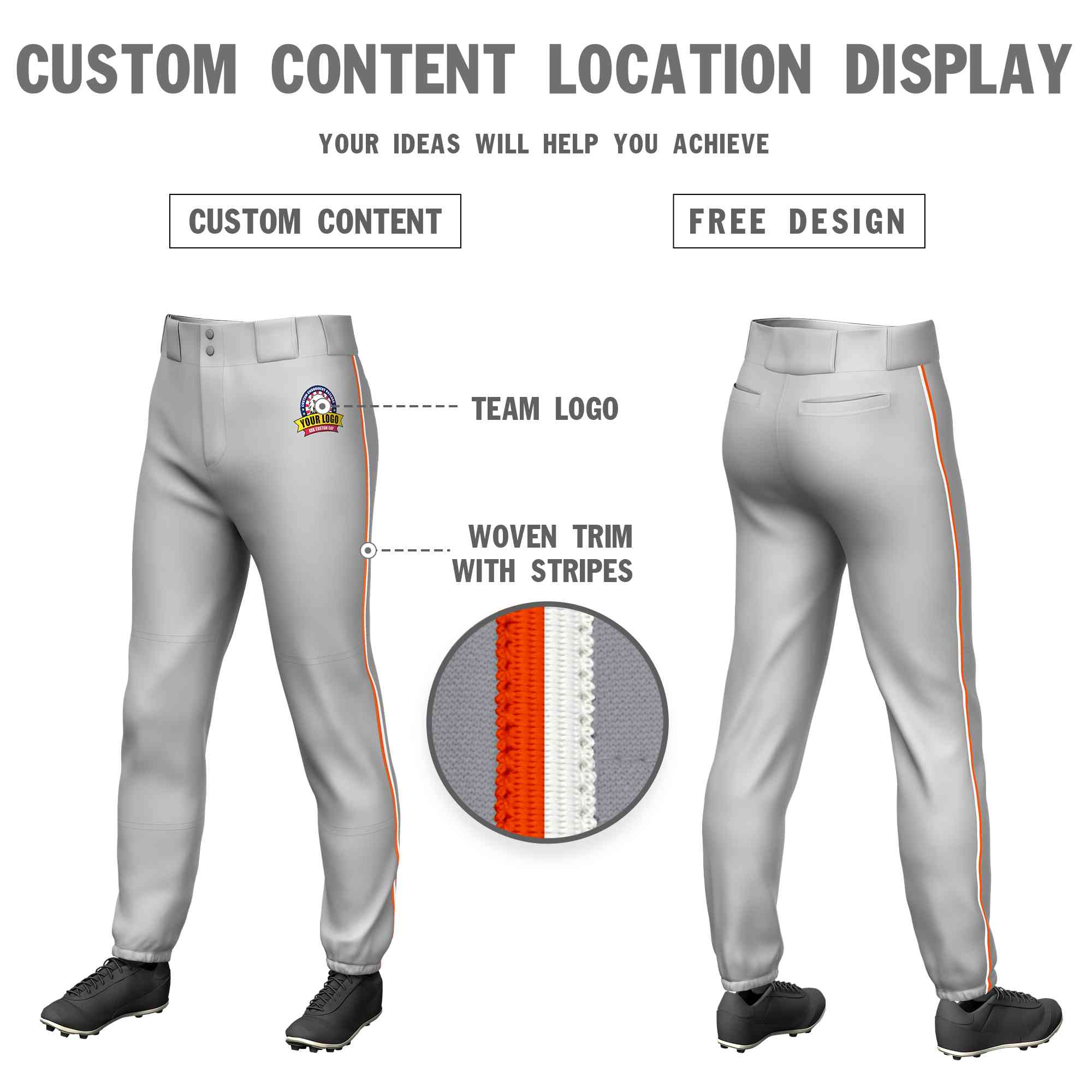 Custom Gray Orange-White Classic Fit Stretch Practice Pull-up Baseball Pants