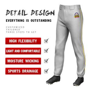 Custom Gray Gold-White Classic Fit Stretch Practice Pull-up Baseball Pants