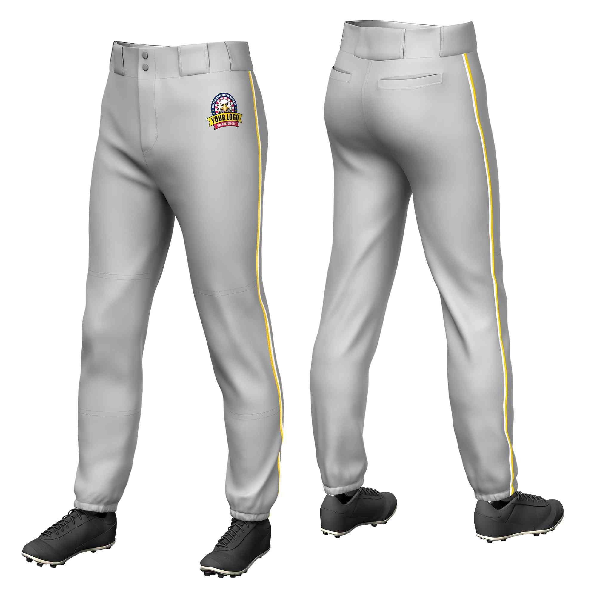 Pantalon de baseball pull-up extensible personnalisé gris or-blanc coupe classique